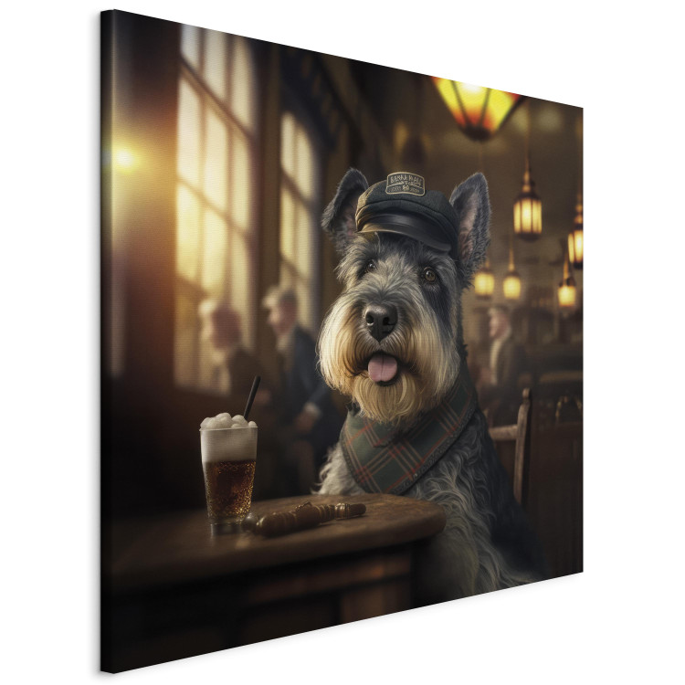 Canvas Art Print AI Dog Miniature Schnauzer - Portrait of a Animal in a Pub With a Beer - Square 150296 additionalImage 2