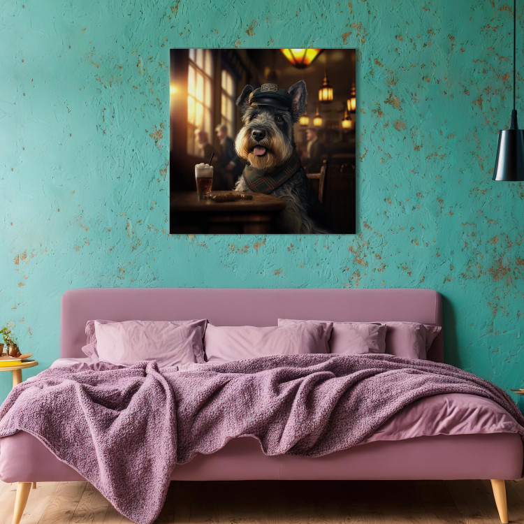 Canvas Art Print AI Dog Miniature Schnauzer - Portrait of a Animal in a Pub With a Beer - Square 150296 additionalImage 5