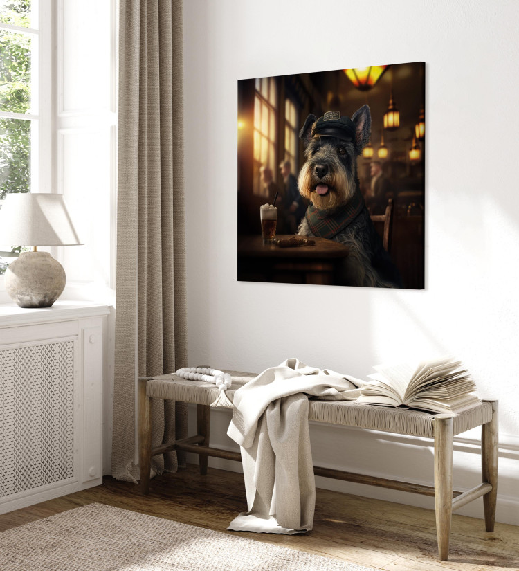 Canvas Art Print AI Dog Miniature Schnauzer - Portrait of a Animal in a Pub With a Beer - Square 150296 additionalImage 4