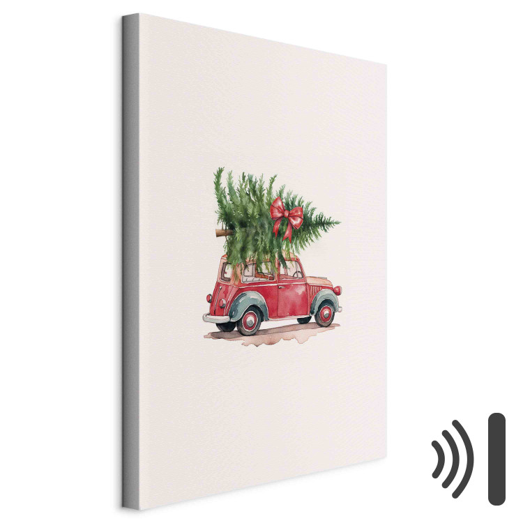 Canvas Art Print Christmas Transport - Watercolor Illustration of a Car With a Christmas Tree on the Roof 151696 additionalImage 8