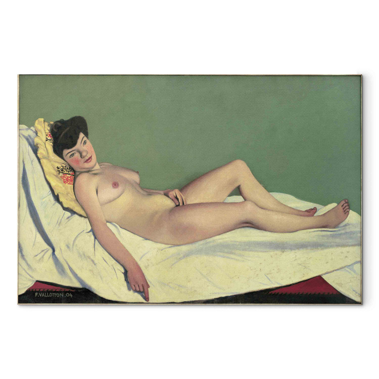 Art Reproduction Femme nue couchee sur un drap blanc, coussin jaune 155696