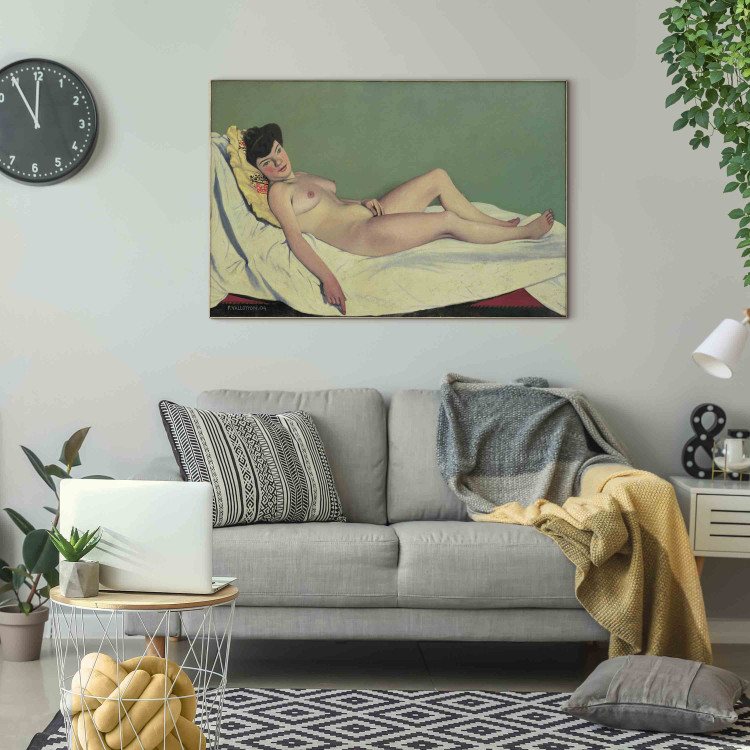Art Reproduction Femme nue couchee sur un drap blanc, coussin jaune 155696 additionalImage 3