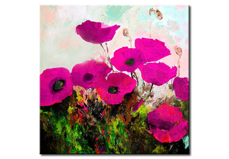 Canvas Art Print Poppies (1-piece) - lilac abstract composition with field flowers 46596
