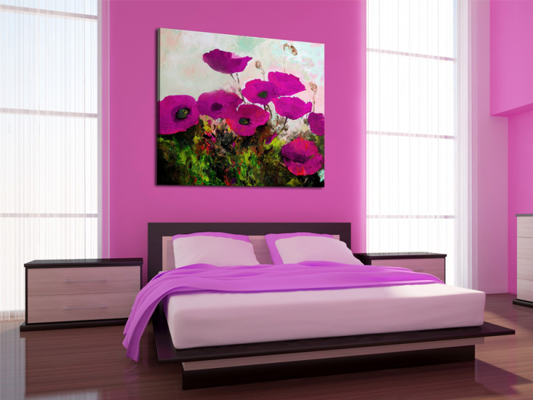 Canvas Art Print Poppies (1-piece) - lilac abstract composition with field flowers 46596 additionalImage 2