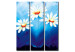 Canvas Daisies (3-piece) - Composition of white flowers on a blue background 48596