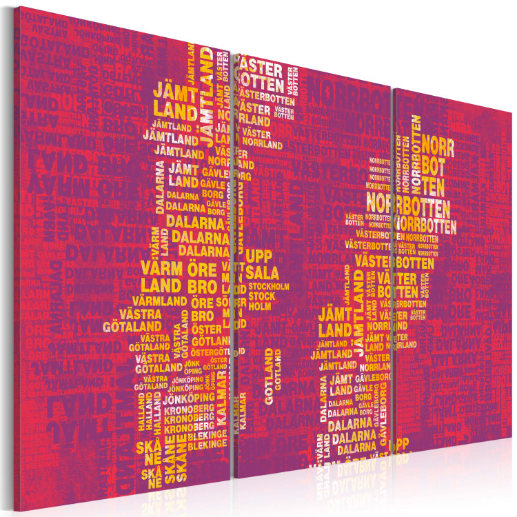 Canvas Art Print Text map of Sweden (pink background) - triptych 55296 additionalImage 2