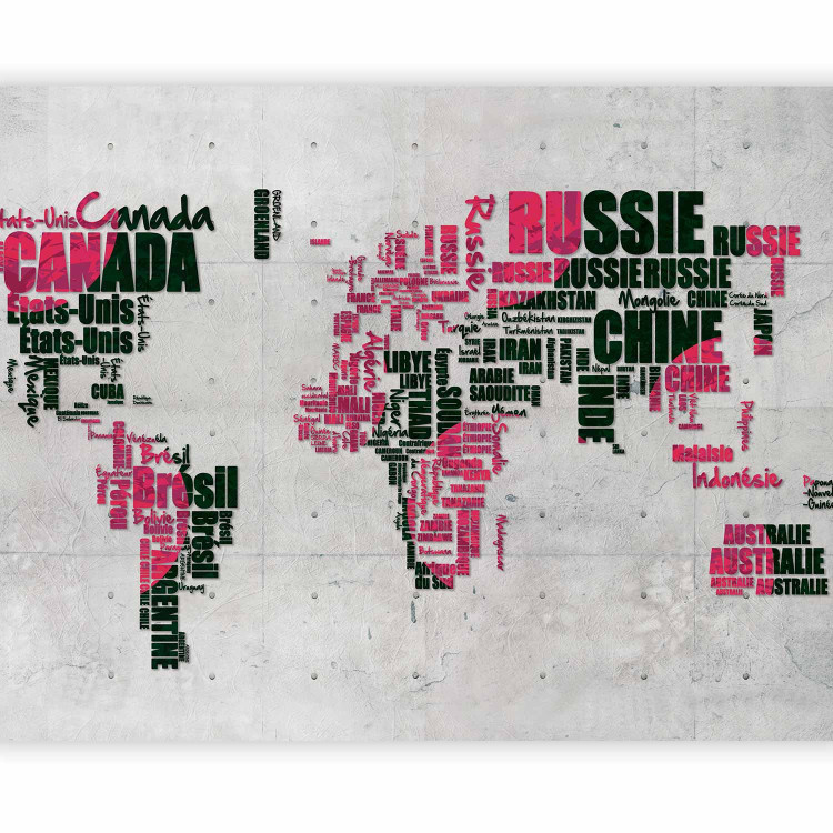 Wall Mural Pink and Black Continents - World Map with French Text 59996 additionalImage 1