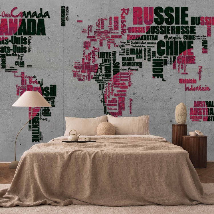 Wall Mural Pink and Black Continents - World Map with French Text 59996 additionalImage 2