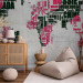 Wall Mural Pink and Black Continents - World Map with French Text 59996
