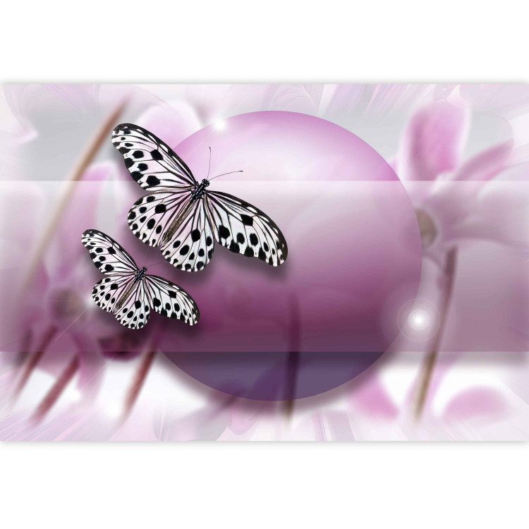 Photo Wallpaper Butterfly Planet - White spotted butterflies on a blurred ball and flowers background 61296 additionalImage 3