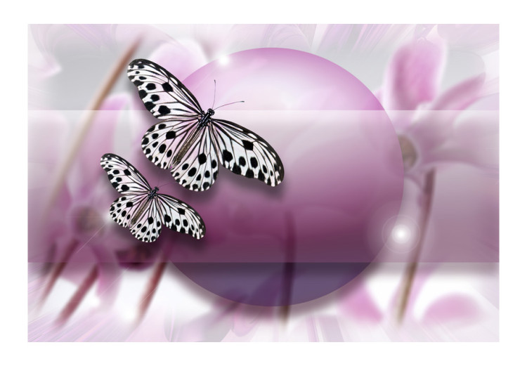 Photo Wallpaper Butterfly Planet - White spotted butterflies on a blurred ball and flowers background 61296 additionalImage 1