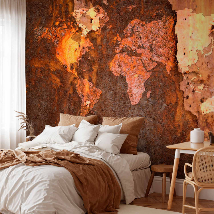 Photo Wallpaper Metallic continents - metal textured world map with rust effect 92796 additionalImage 2