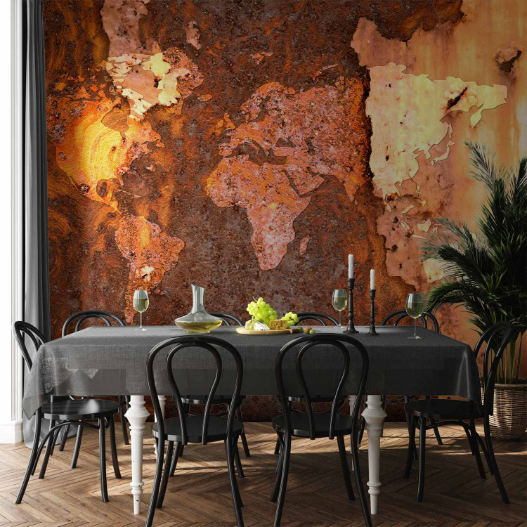 Photo Wallpaper Metallic continents - metal textured world map with rust effect 92796 additionalImage 4