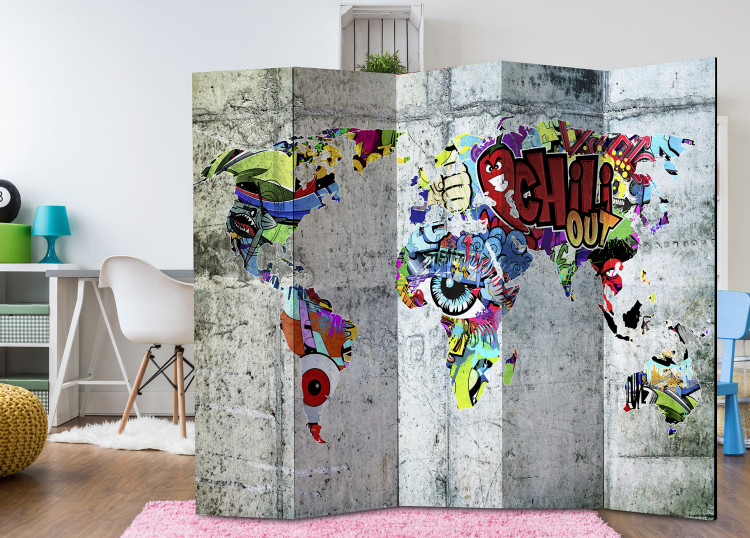 Room Divider Screen Graffiti World - world map with continents in street art texture 95296 additionalImage 2