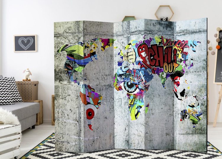 Room Divider Screen Graffiti World - world map with continents in street art texture 95296 additionalImage 4