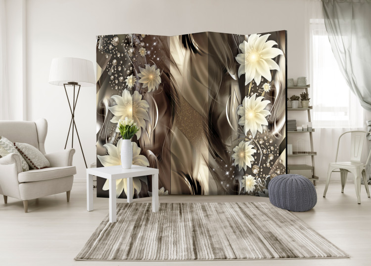 Room Separator Depth of Bronze II - white flowers on a background of bronze abstraction with diamonds 95396 additionalImage 4