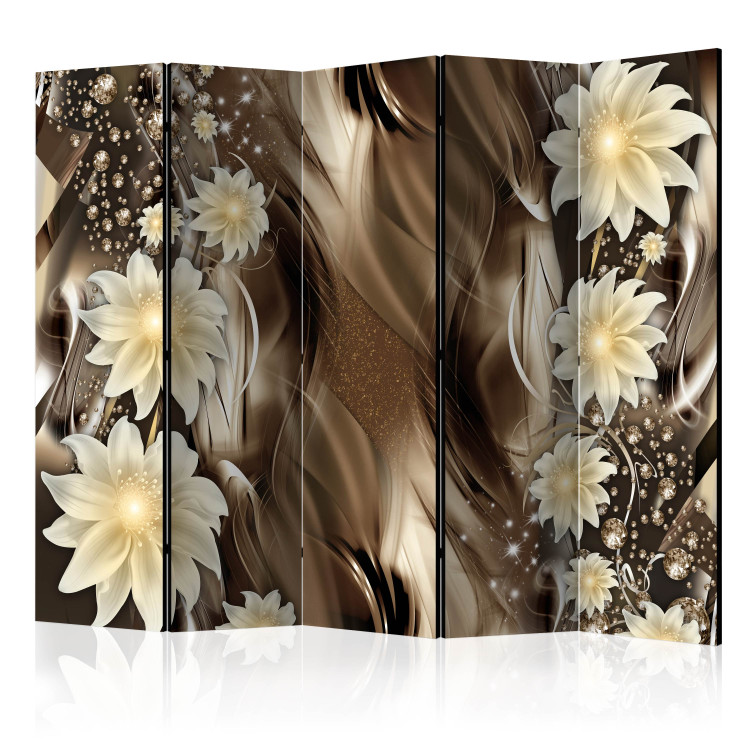 Room Separator Depth of Bronze II - white flowers on a background of bronze abstraction with diamonds 95396