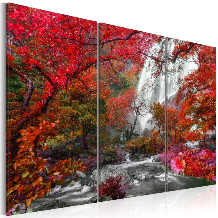 Canvas Beautiful Waterfall: Autumnal Forest - Landscape of Enchanting Trees 97396 additionalImage 2