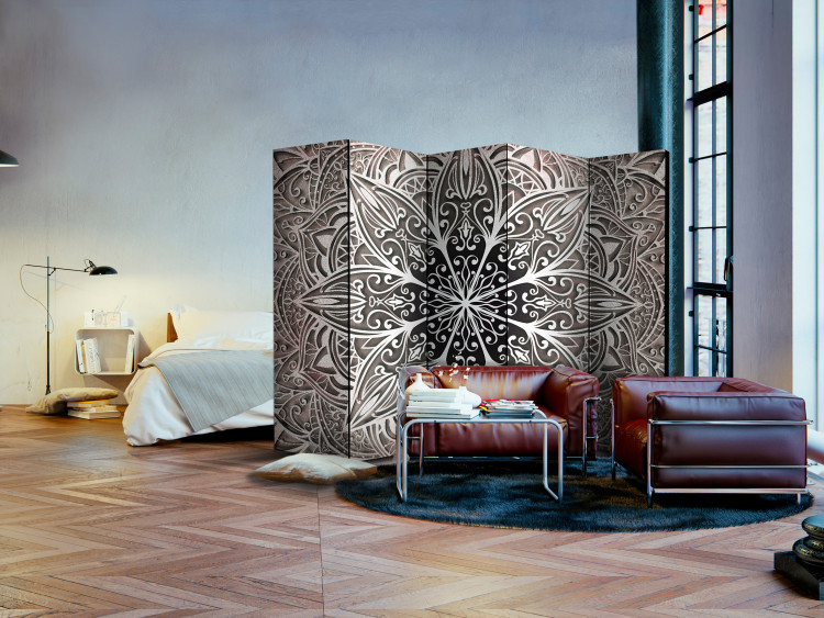 Room Divider Screen Feathers (Pink) II - oriental mandala with pink accent in Zen style 107407 additionalImage 2