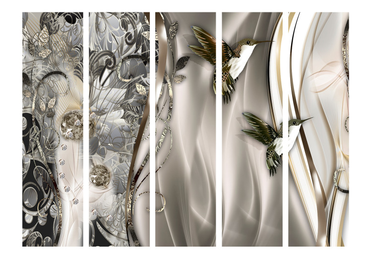 Room Divider Screen Source of Crystals II - birds on an abstract background with waves and crystals 108407 additionalImage 3