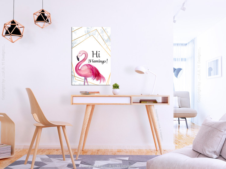 Canvas Print Rose in Geometric Frame (1-part) - Flamingo Against a Sign 115307 additionalImage 3