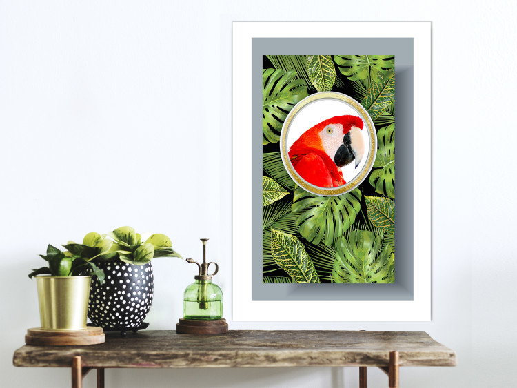 Wall Poster Parrot in the jungle - colorful bird on a background of green tropical leaves 116407 additionalImage 2