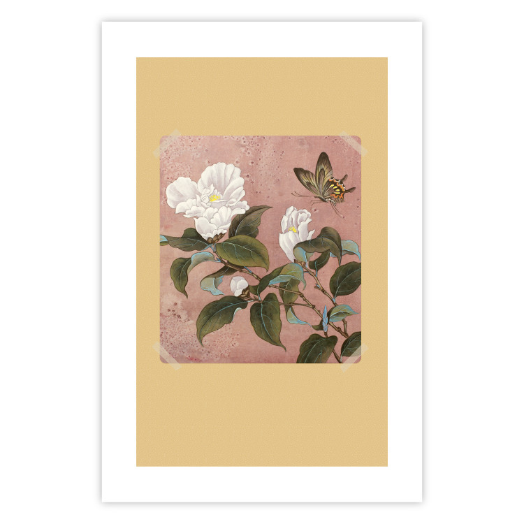 Wall Poster Azalea Flower - white petals among green leaves and a colorful butterfly 117607 additionalImage 19