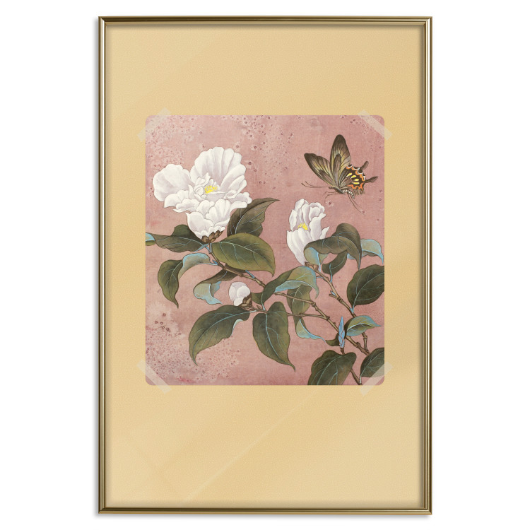 Wall Poster Azalea Flower - white petals among green leaves and a colorful butterfly 117607 additionalImage 16