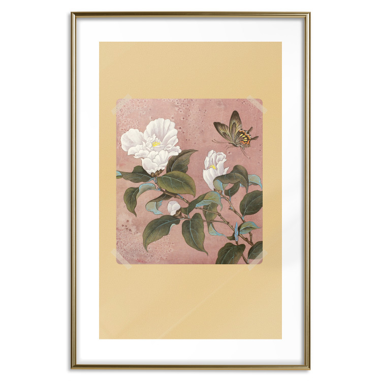 Wall Poster Azalea Flower - white petals among green leaves and a colorful butterfly 117607 additionalImage 14