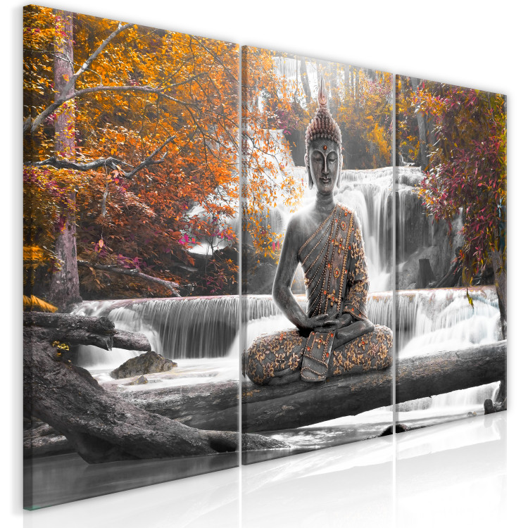Canvas Art Print Buddha and Waterfall (3 Parts) Orange 122207 additionalImage 2