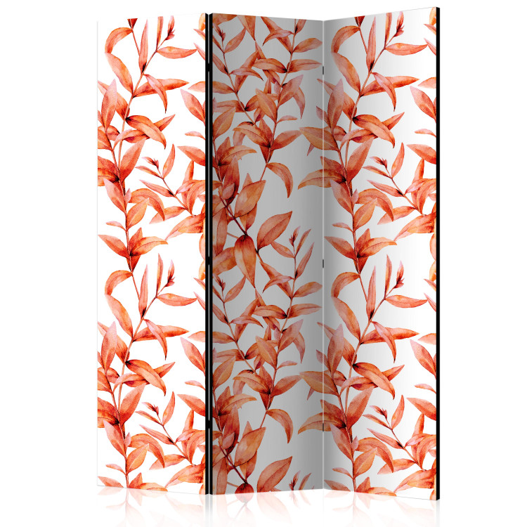 Room Divider Screen Coral Leaves - orange leafy plant motif on a white background 123007