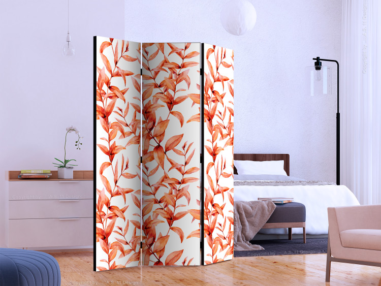 Room Divider Screen Coral Leaves - orange leafy plant motif on a white background 123007 additionalImage 2