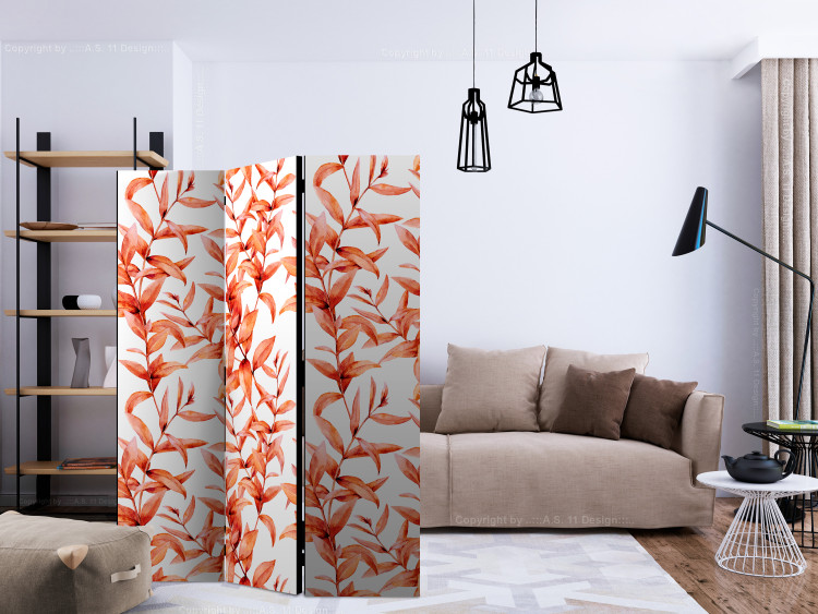 Room Divider Screen Coral Leaves - orange leafy plant motif on a white background 123007 additionalImage 4
