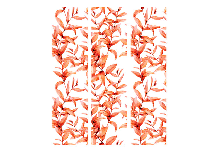 Room Divider Screen Coral Leaves - orange leafy plant motif on a white background 123007 additionalImage 3