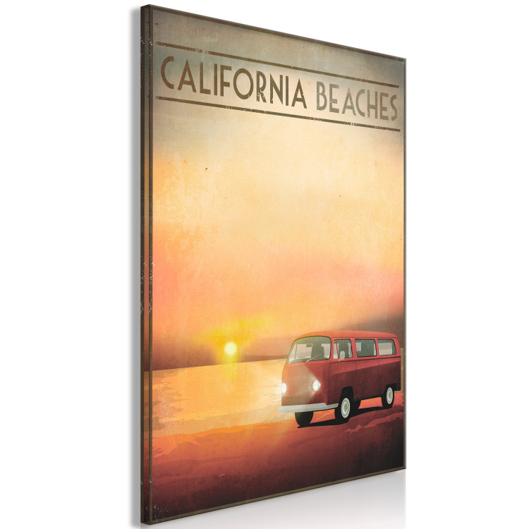 Canvas Art Print Californian beach with VW retro - landscape of the sunset over the sea 123607 additionalImage 2
