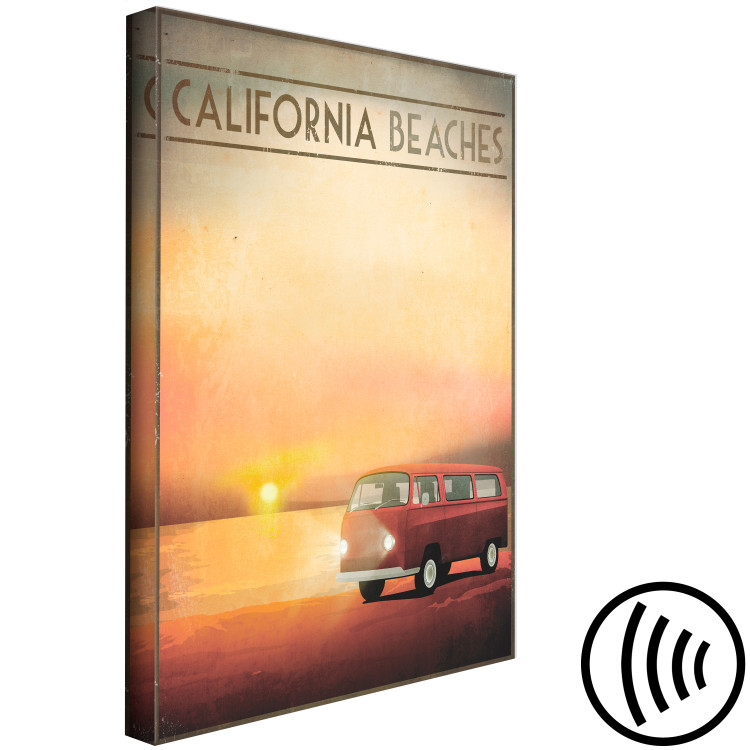 Canvas Art Print Californian beach with VW retro - landscape of the sunset over the sea 123607 additionalImage 6