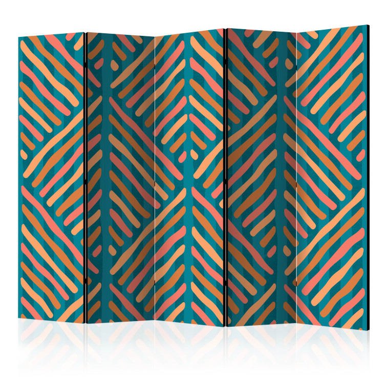 Folding Screen Ethnic Composition II (5-piece) - striped pattern in shades of beige 124107