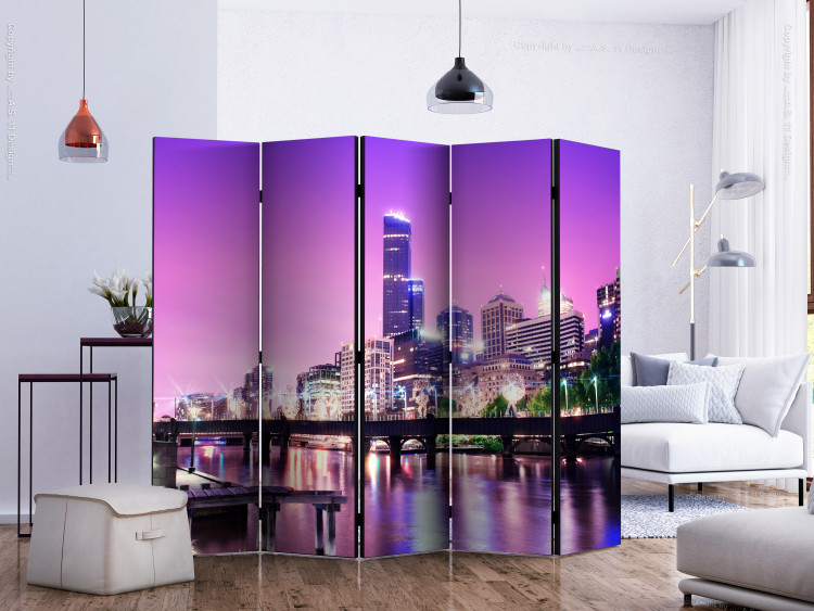 Room Divider Purple Melbourne II (5-piece) - skyscrapers against the night sky 124207 additionalImage 2