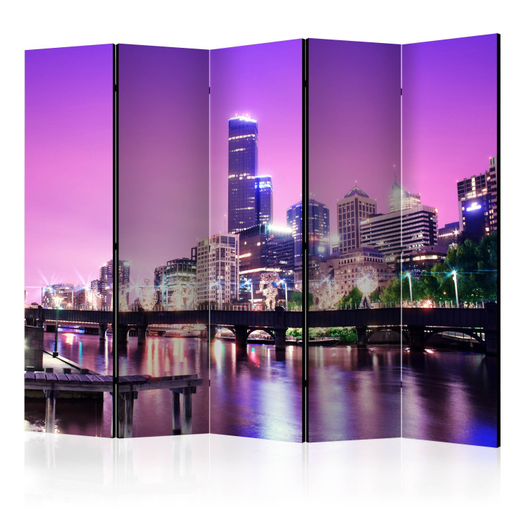 Room Divider Purple Melbourne II (5-piece) - skyscrapers against the night sky 124207