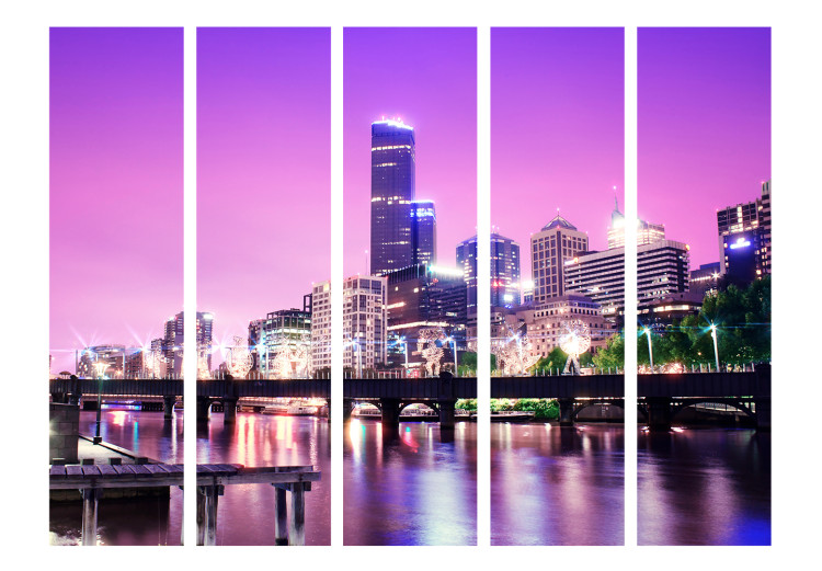 Room Divider Purple Melbourne II (5-piece) - skyscrapers against the night sky 124207 additionalImage 3
