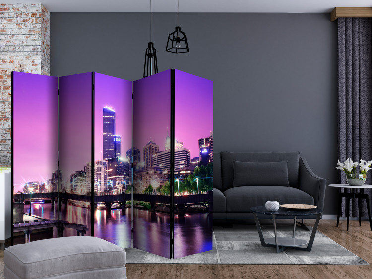 Room Divider Purple Melbourne II (5-piece) - skyscrapers against the night sky 124207 additionalImage 4