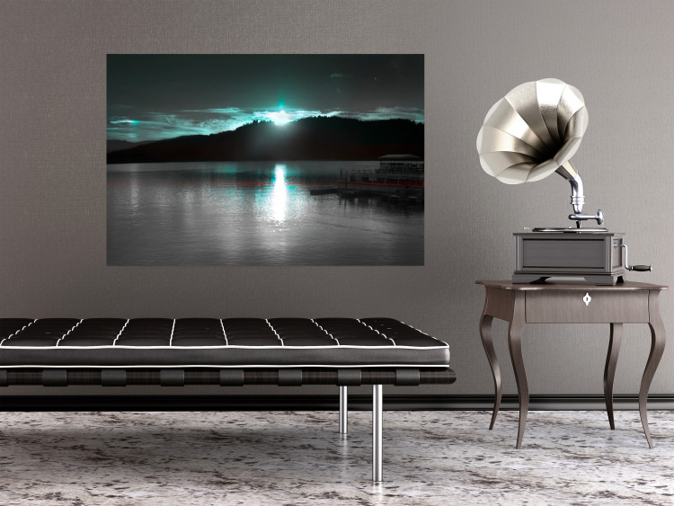 Wall Poster January Night - lake landscape with blue moon in the sky 124507 additionalImage 21