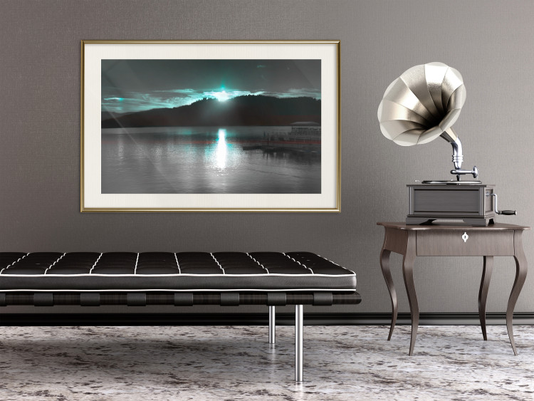 Wall Poster January Night - lake landscape with blue moon in the sky 124507 additionalImage 23