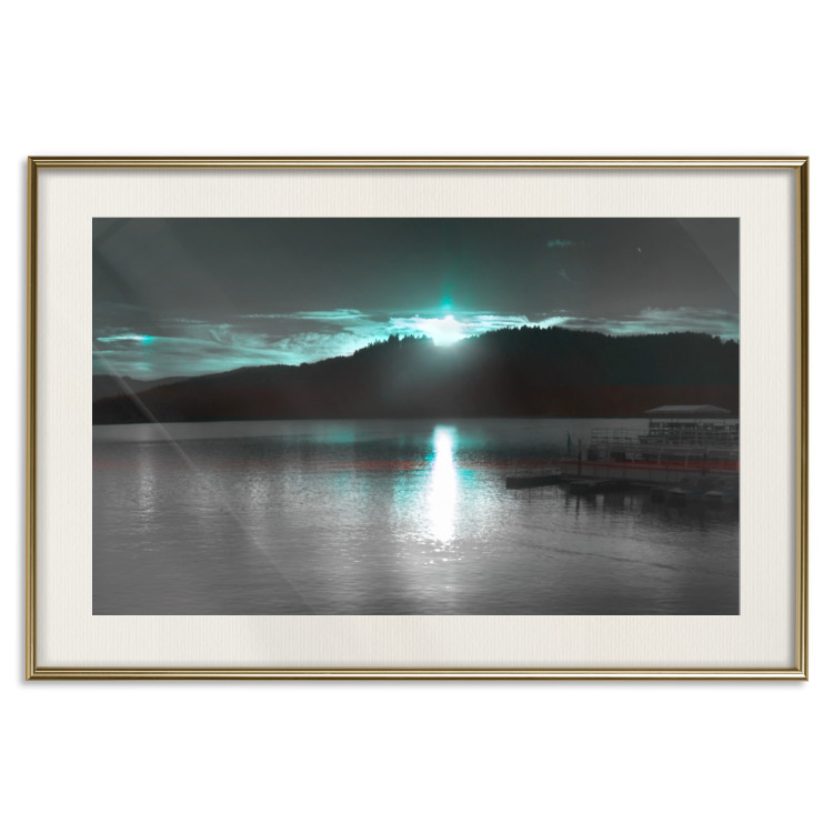 Wall Poster January Night - lake landscape with blue moon in the sky 124507 additionalImage 24