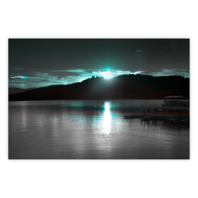 Wall Poster January Night - lake landscape with blue moon in the sky 124507