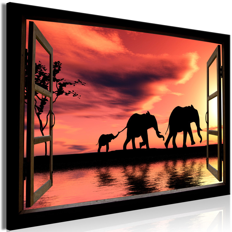 Canvas Print Wandering elephants seen through an open window - African landscape 125007 additionalImage 2