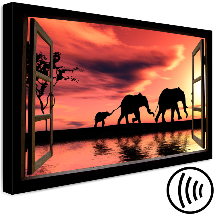 Canvas Print Wandering elephants seen through an open window - African landscape 125007 additionalImage 6
