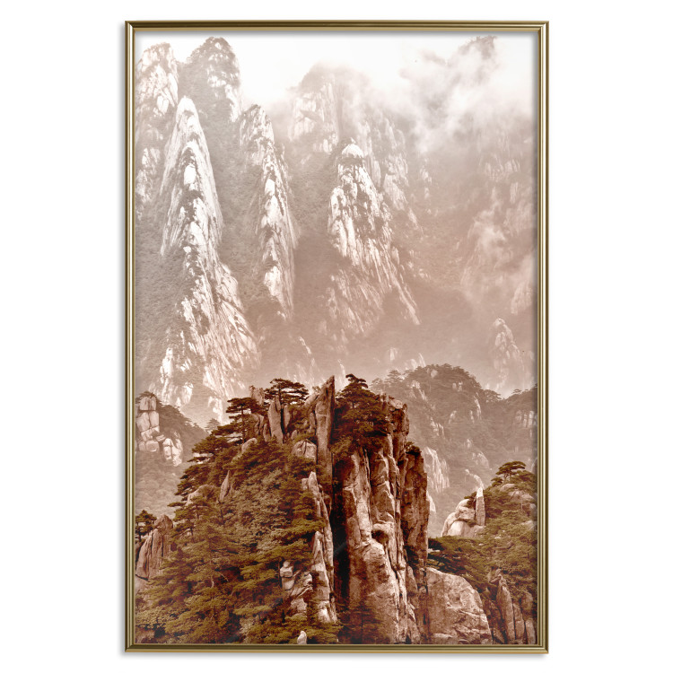Wall Poster Monolith - mountain landscape with small plant details in sepia tone 127907 additionalImage 21