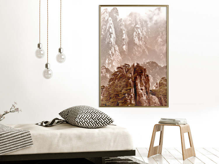 Wall Poster Monolith - mountain landscape with small plant details in sepia tone 127907 additionalImage 5