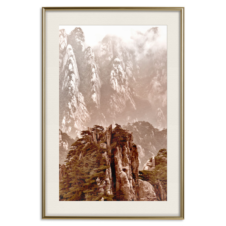 Wall Poster Monolith - mountain landscape with small plant details in sepia tone 127907 additionalImage 20